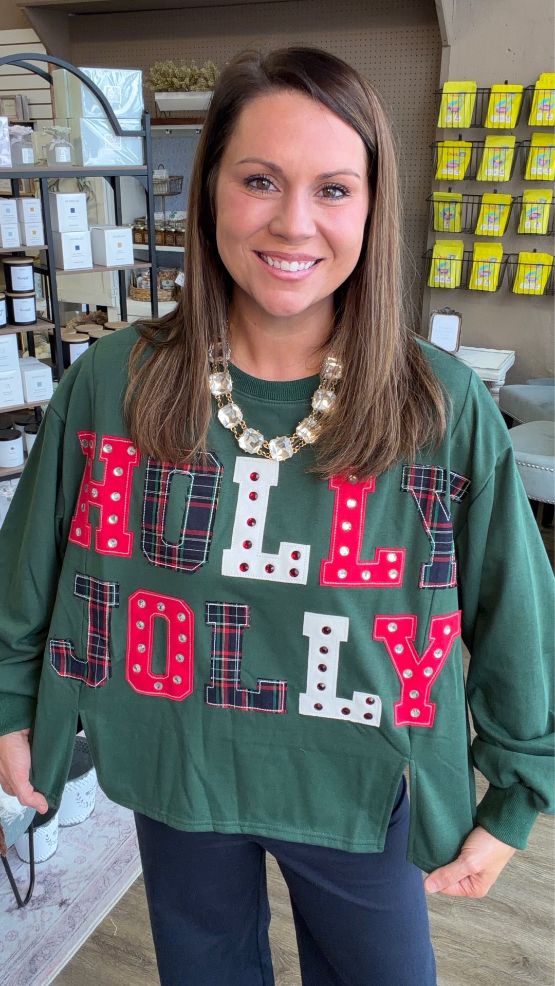Holly Jolly Christmas Patchwork Sweatshirt