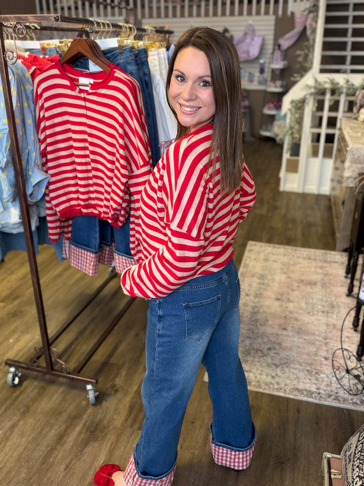 Gingham Cuffed Jeans
