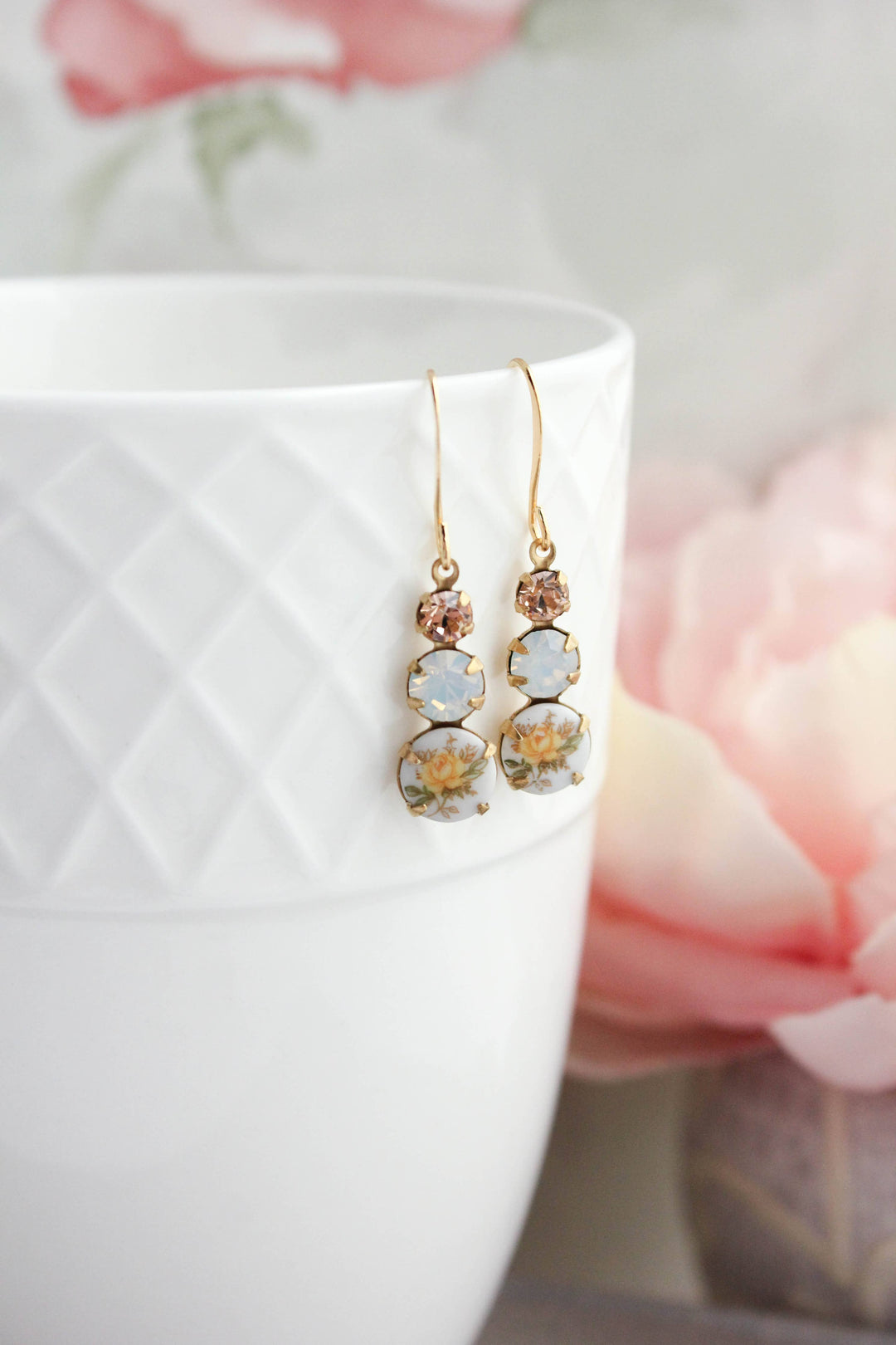 Vintage Yellow Rose Earrings