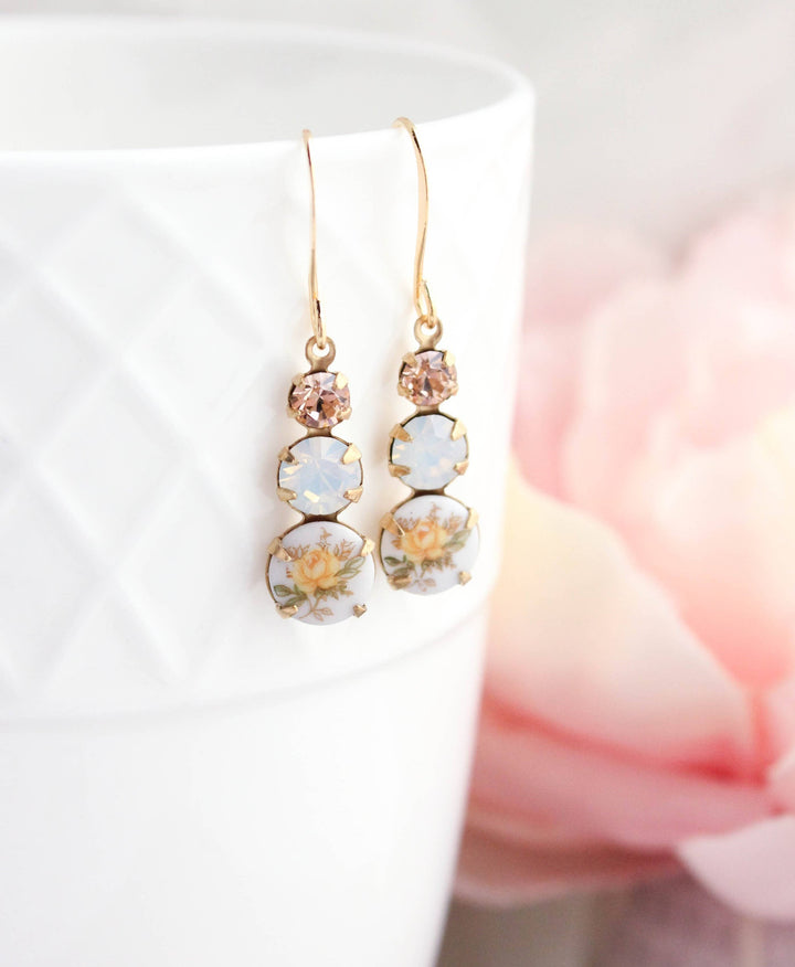 Vintage Yellow Rose Earrings