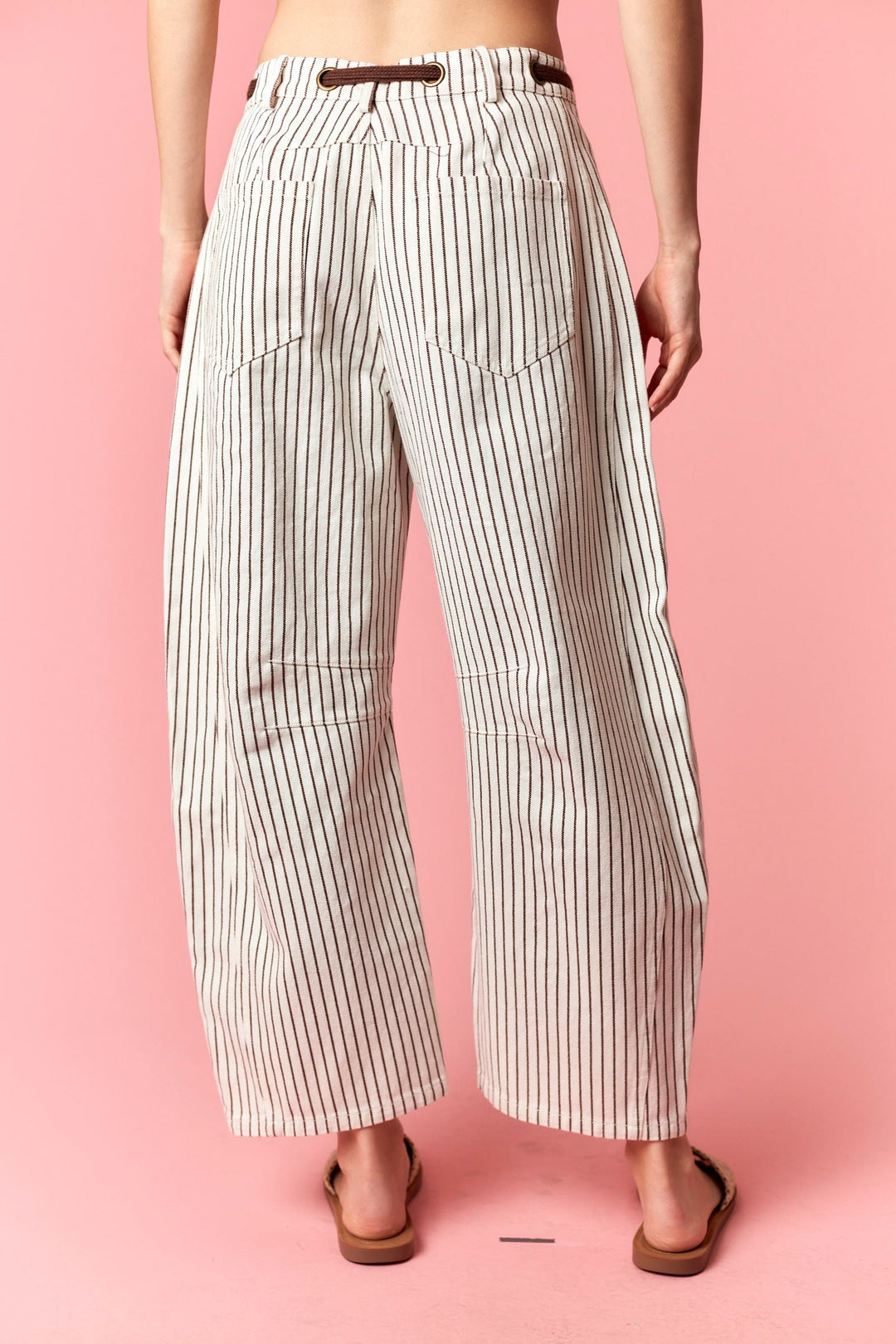 Coffee Tie Stripe Barrel Pants