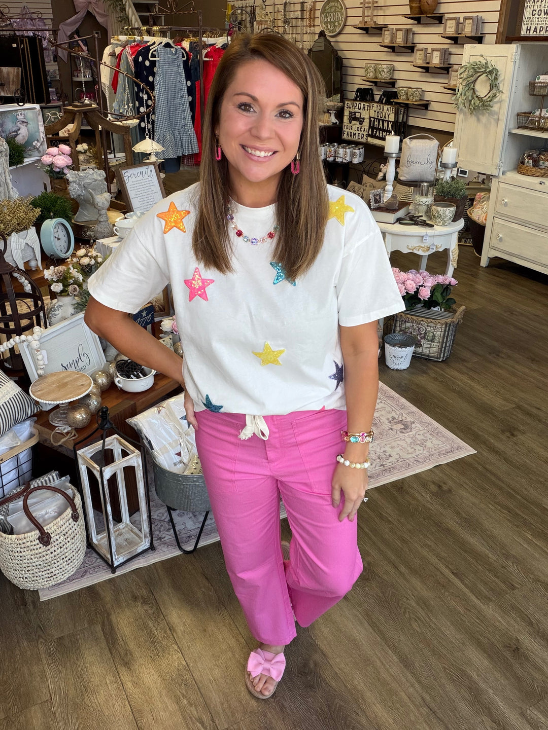 Pink Eyelet Drawstring Pants