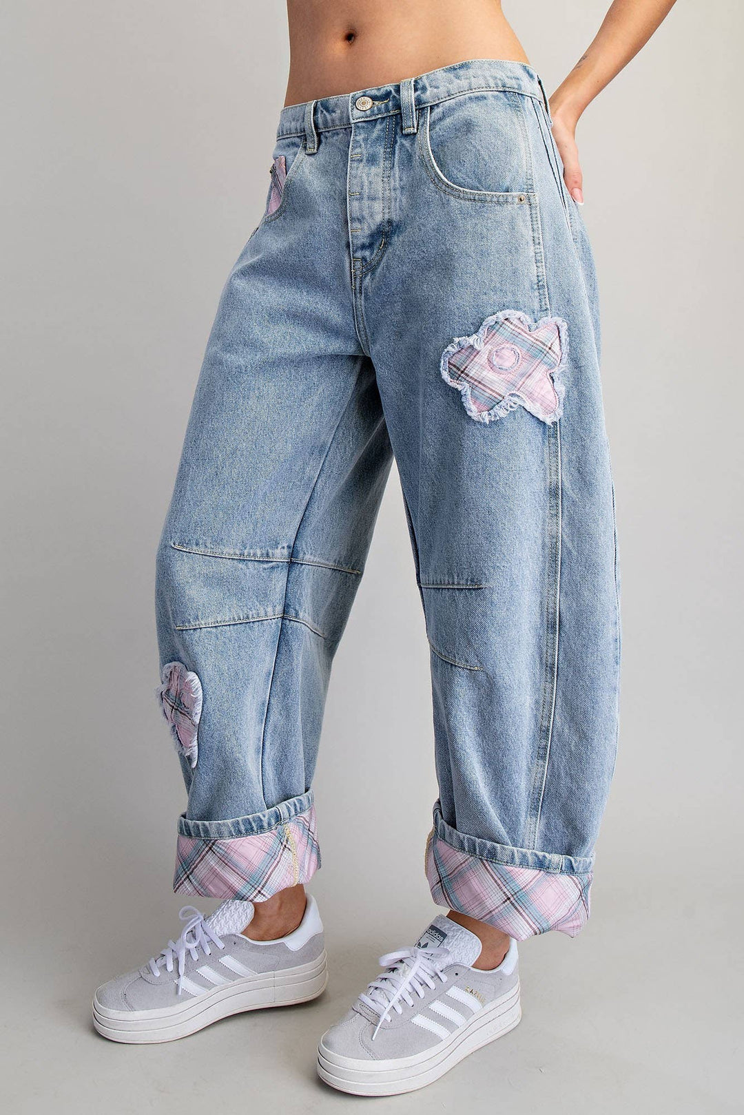 Floral Patchwork Barrel Jeans