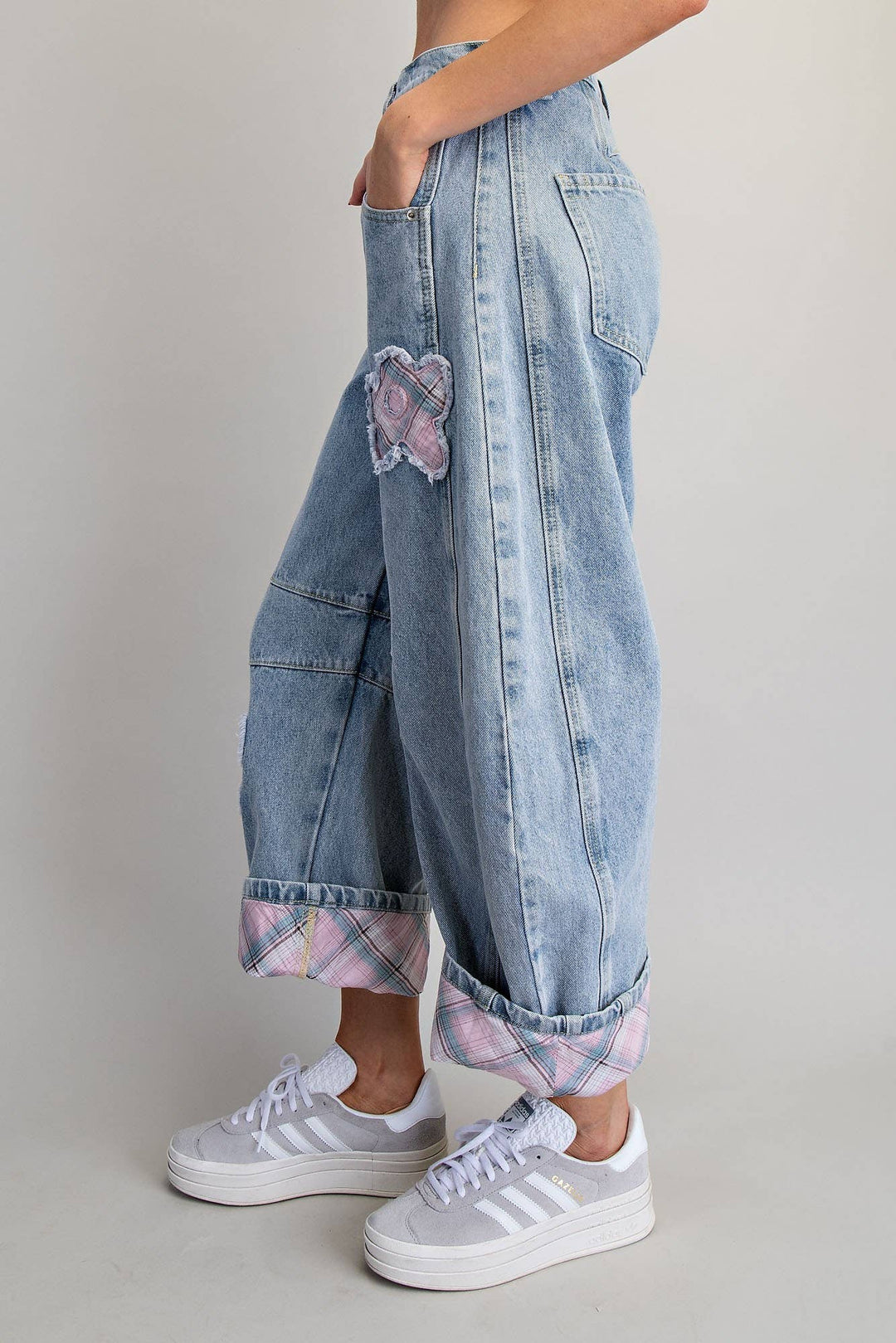 Floral Patchwork Barrel Jeans