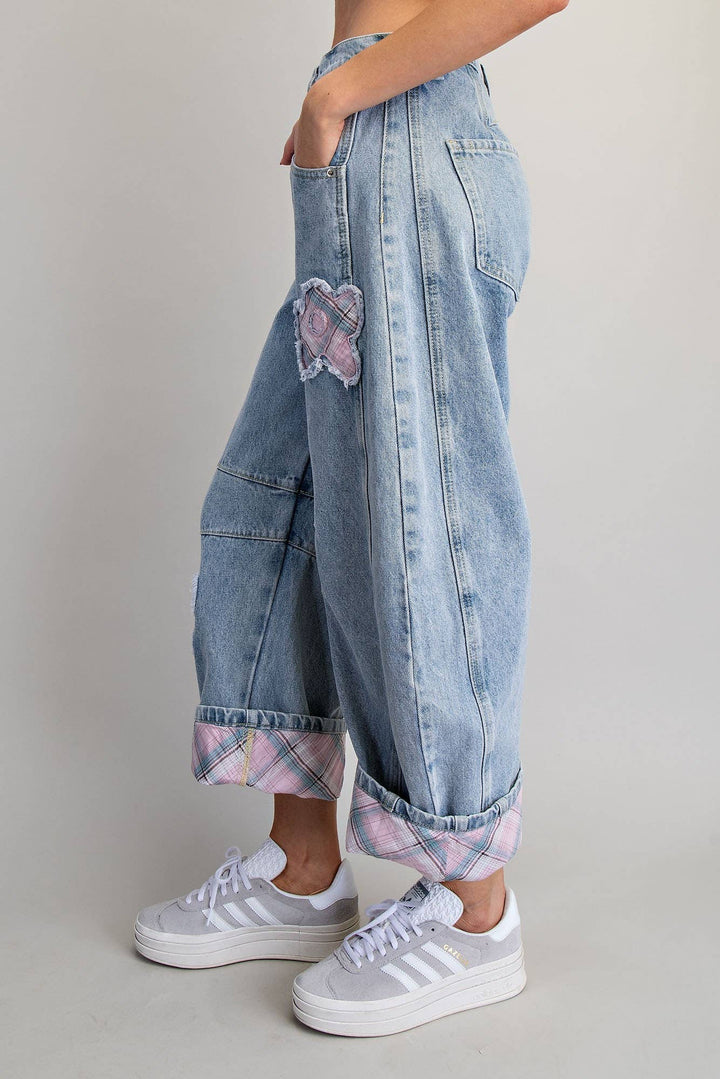 Floral Patchwork Barrel Jeans