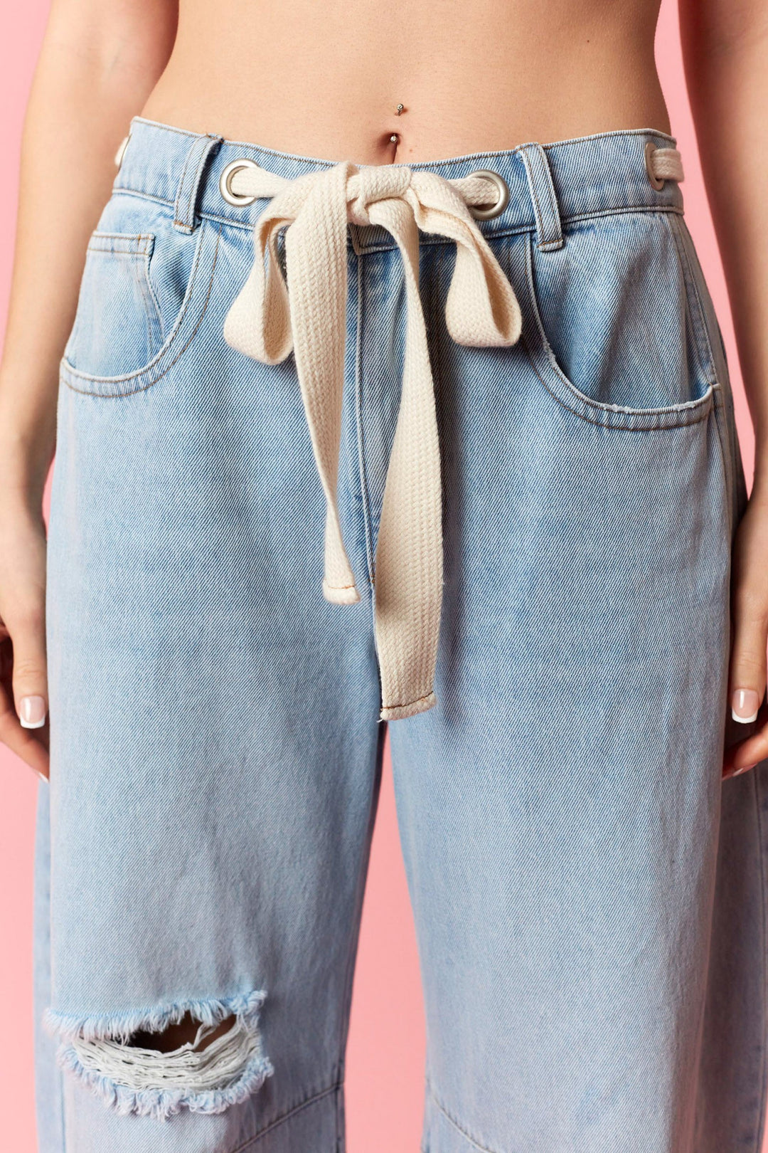Tie Belt Barrel Pants