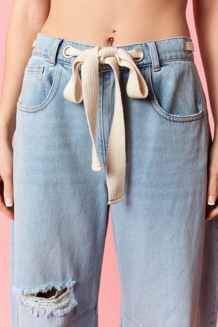 Tie Belt Barrel Pants