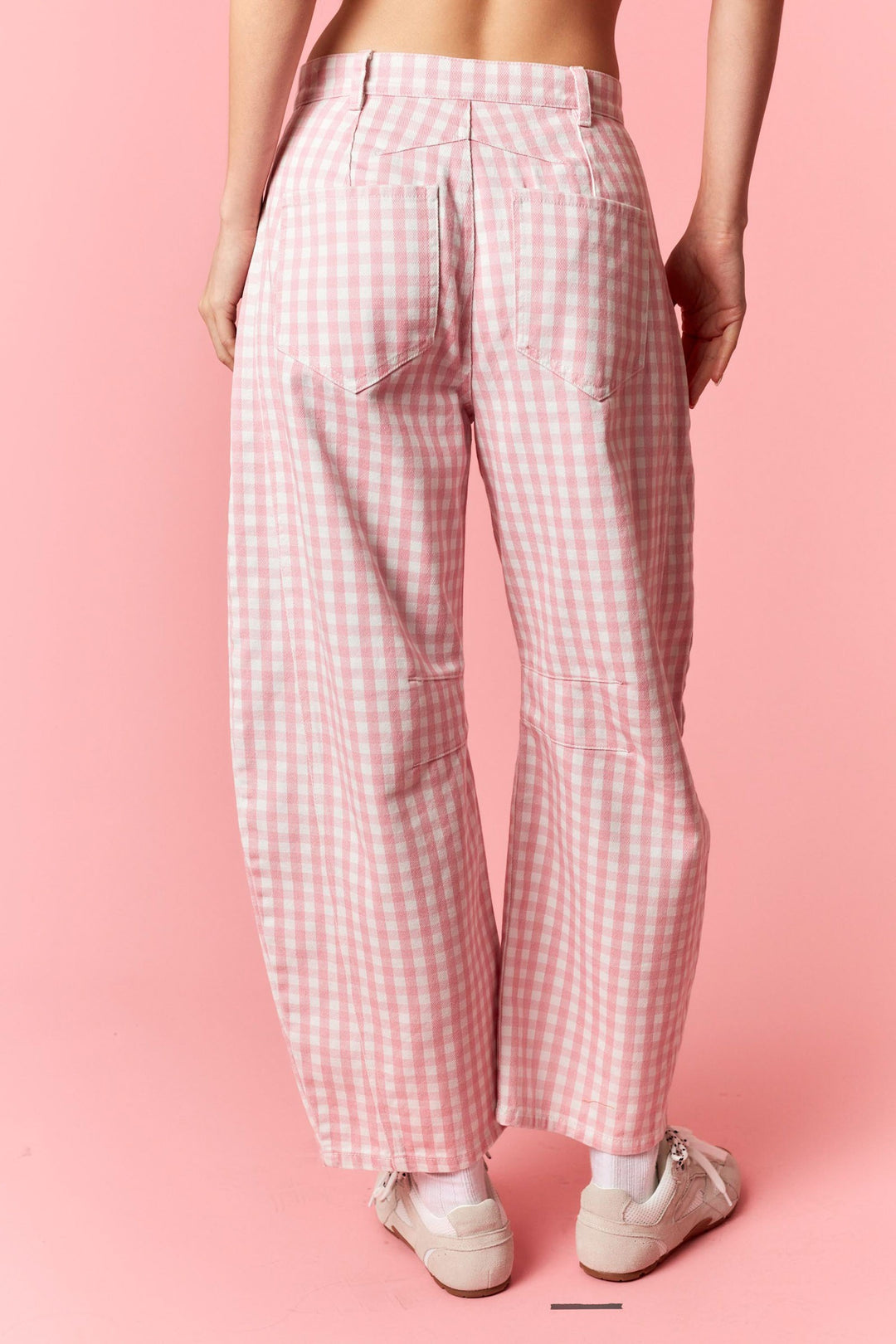 Light Pink Gingham Barrel Pants