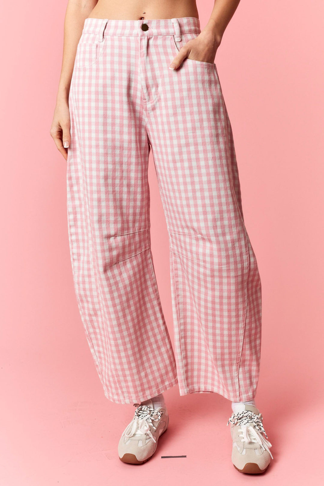 Light Pink Gingham Barrel Pants