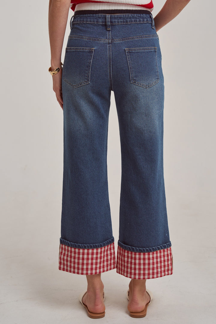 Gingham Cuffed Jeans