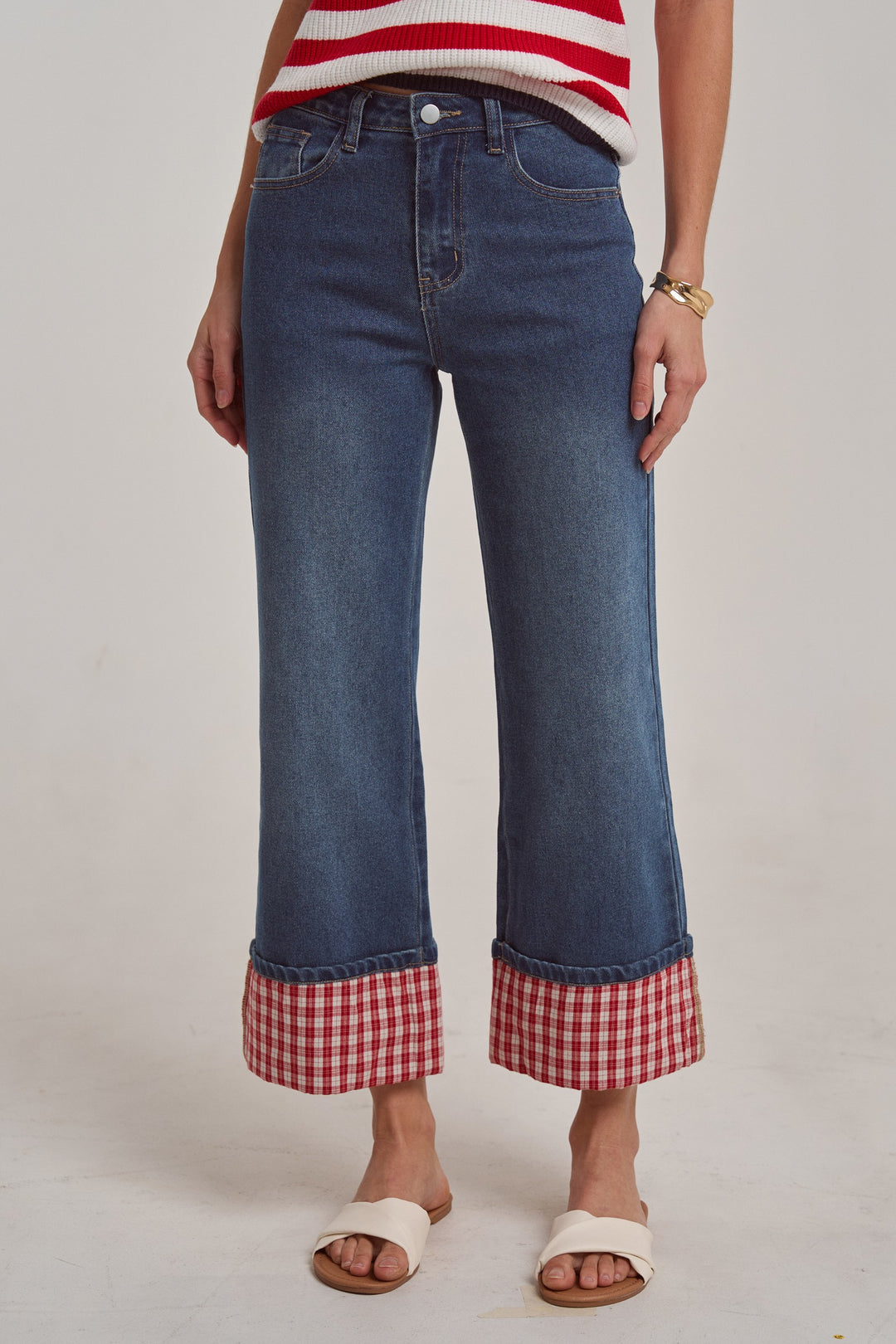 Gingham Cuffed Jeans
