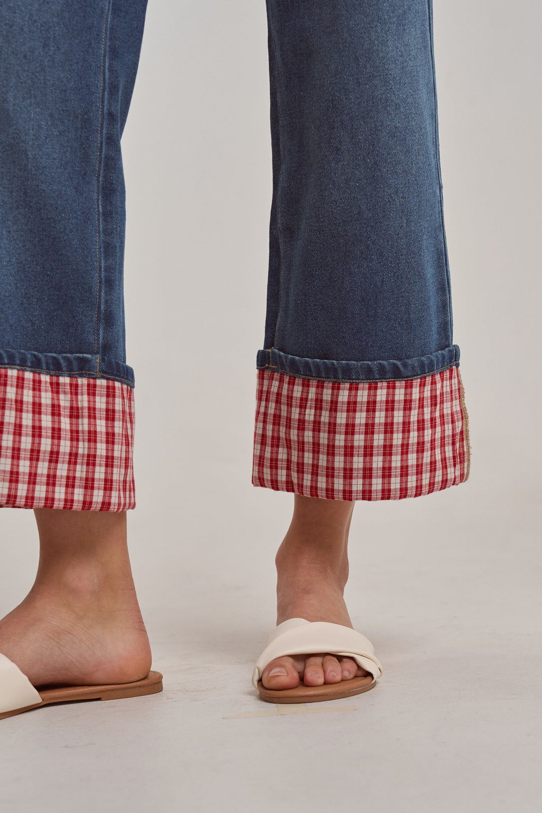 Gingham Cuffed Jeans
