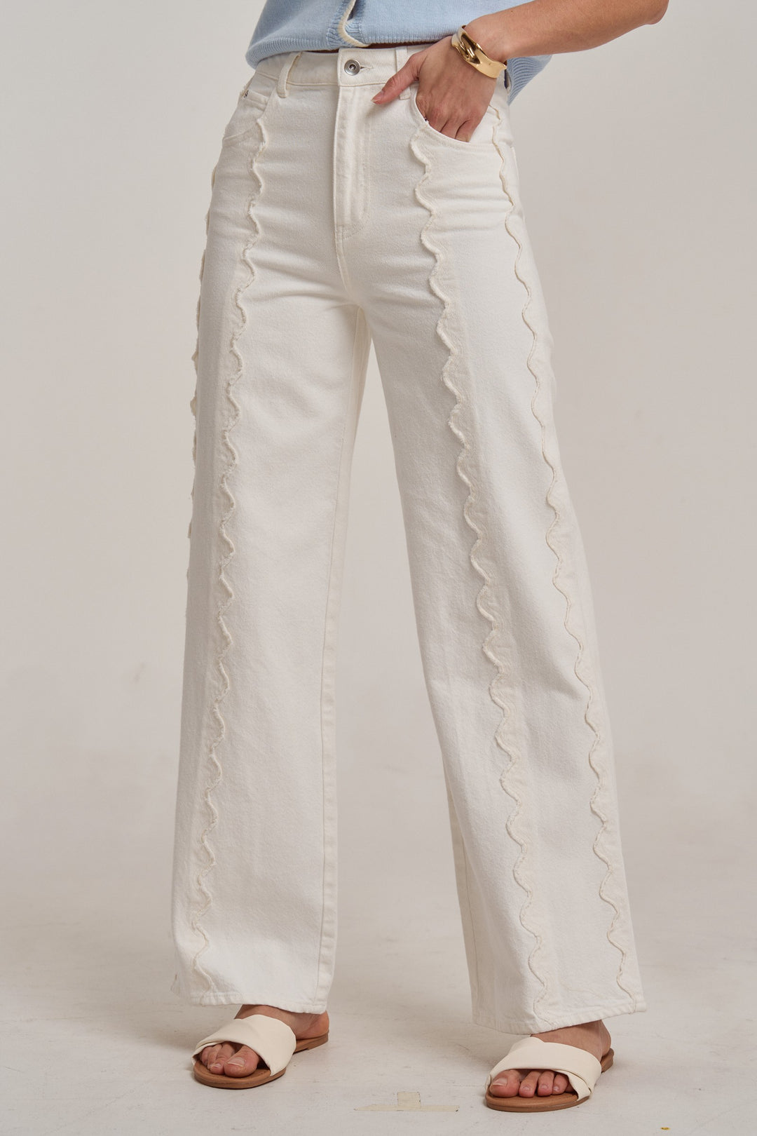 Scalloped Front Wide Leg Pants