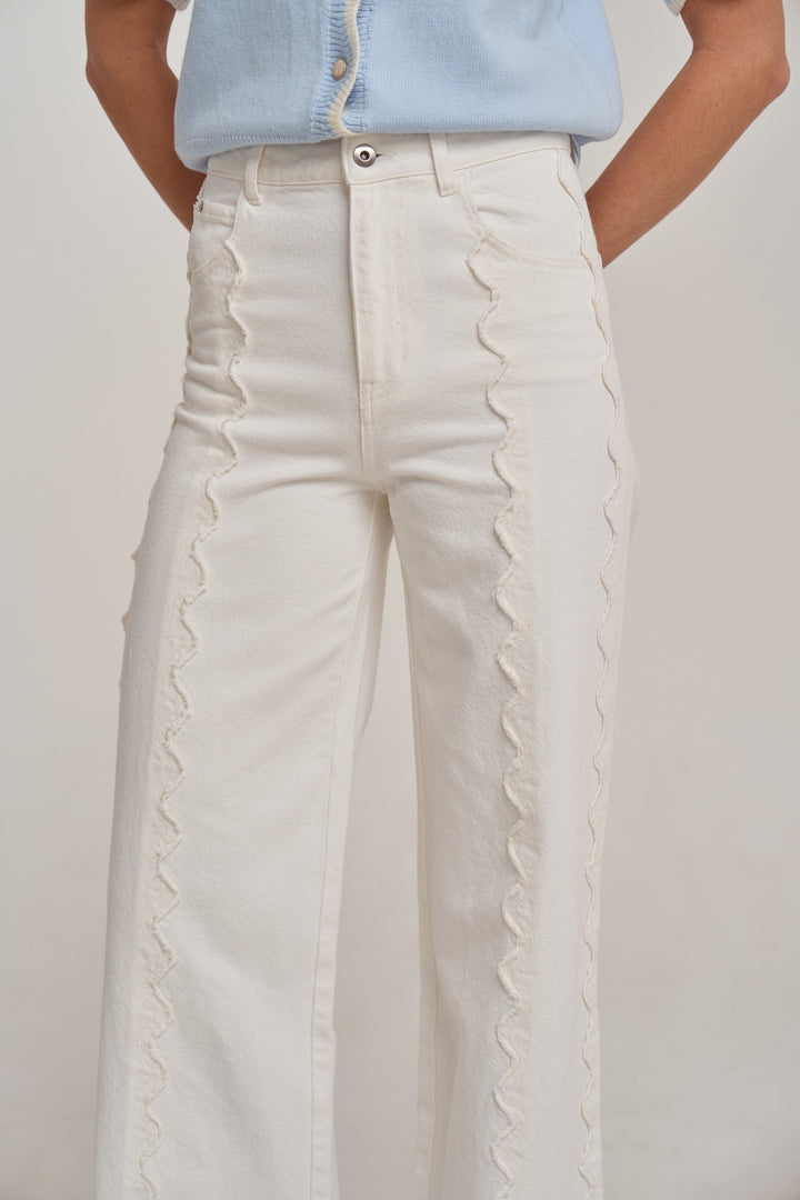 Scalloped Front Wide Leg Pants