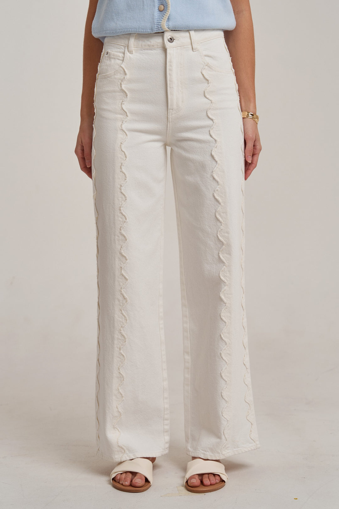 Scalloped Front Wide Leg Pants