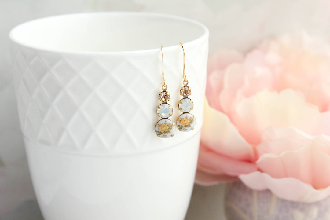 Vintage Yellow Rose Earrings