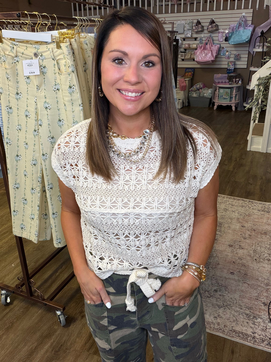 Ivory Crochet Cap Sleeve Top