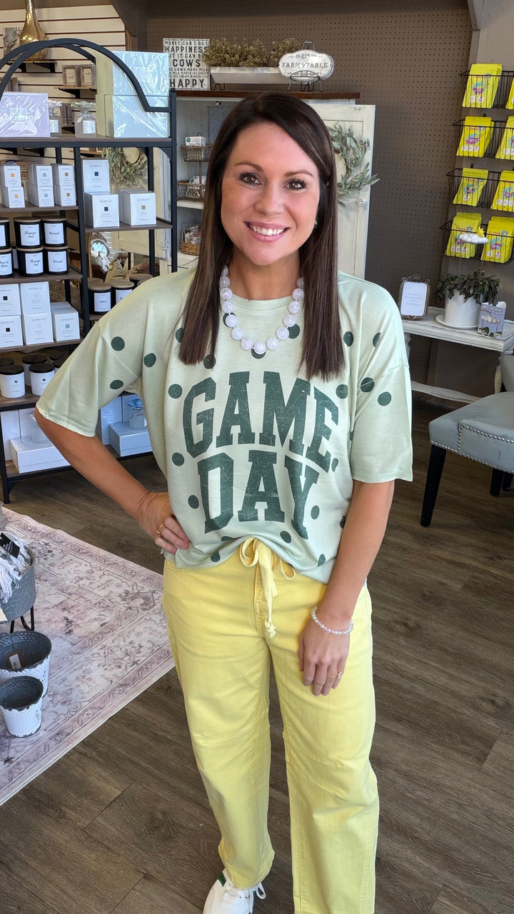 Green Gameday Polka Dot Top