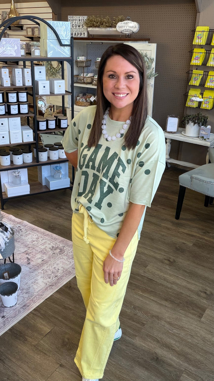 Green Gameday Polka Dot Top