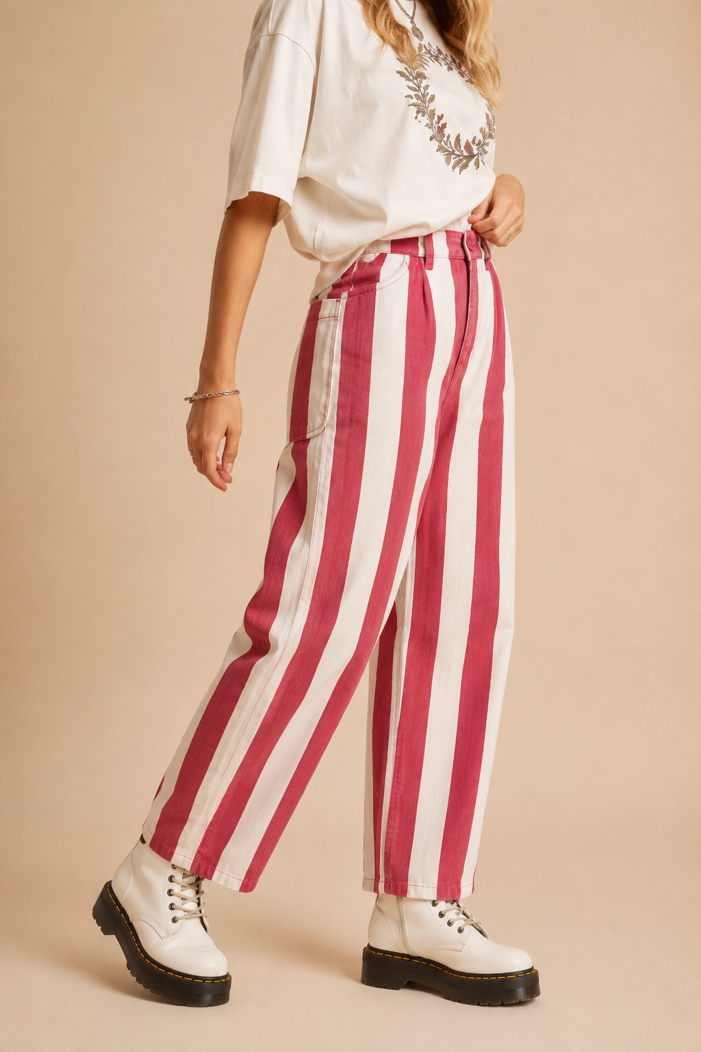Candy Stripe Wide-Leg Barrel Pants