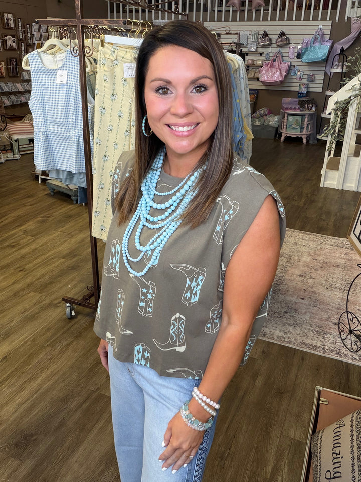 Olive Cowboy Boot Graphic Tee