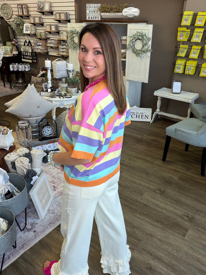 Multi Stripe Color Knitted Sweater Top