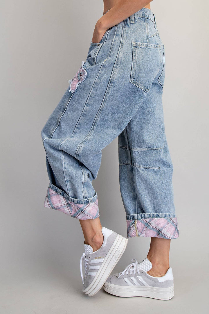 Floral Patchwork Barrel Jeans