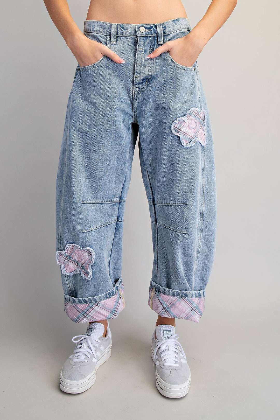 Floral Patchwork Barrel Jeans