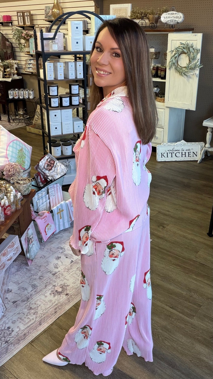 Santa Baby Pink Plissé Pajama Set