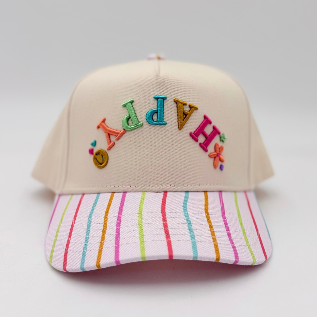 Bright Happy Embroidered Hat