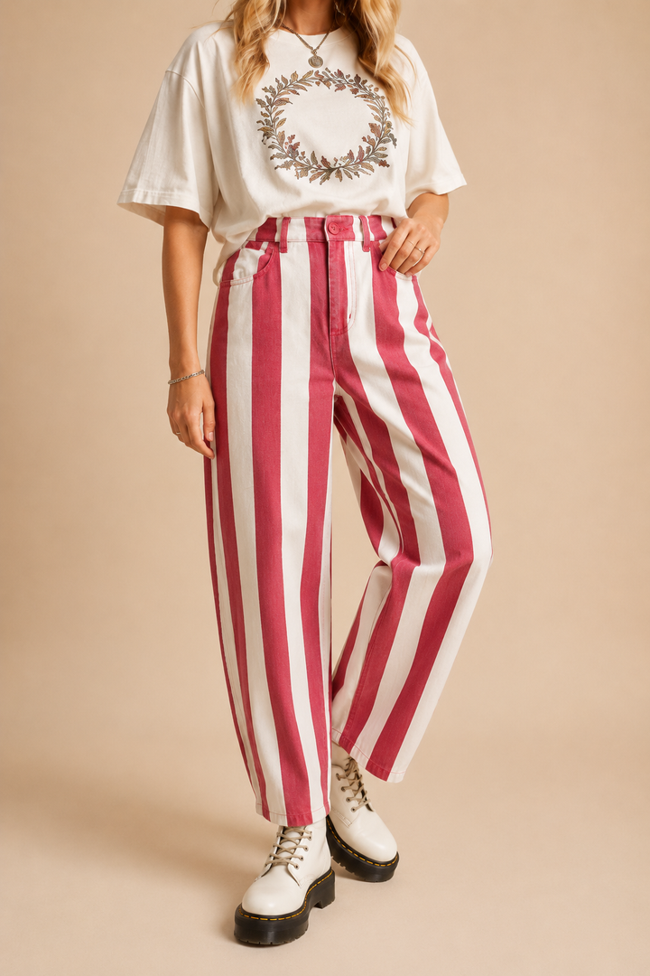 Candy Stripe Wide-Leg Barrel Pants