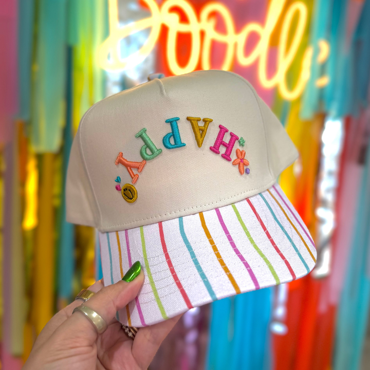 Bright Happy Embroidered Hat