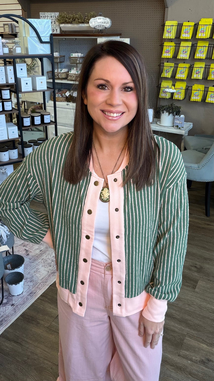 Striped Patchwork Snap Button Cardigan