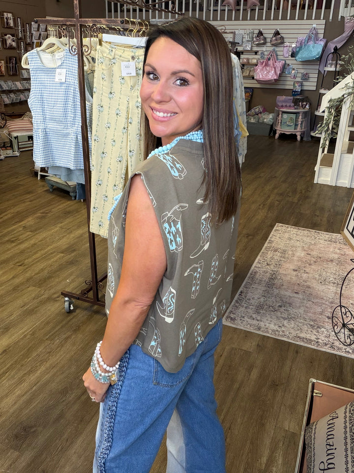 Olive Cowboy Boot Graphic Tee