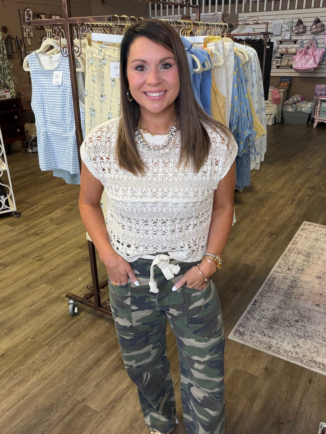 Ivory Crochet Cap Sleeve Top