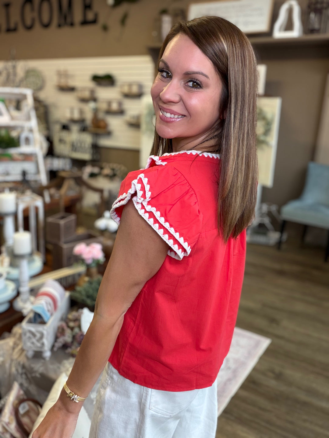 Contrast Ruffled Top