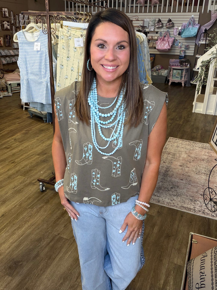 Olive Cowboy Boot Graphic Tee