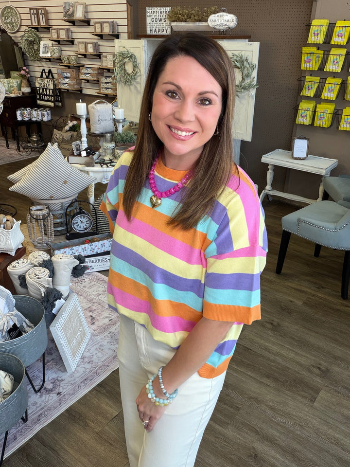 Multi Stripe Color Knitted Sweater Top