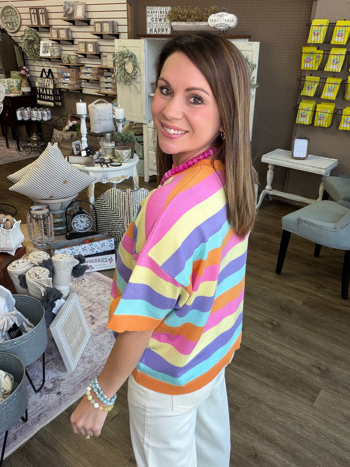 Multi Stripe Color Knitted Sweater Top