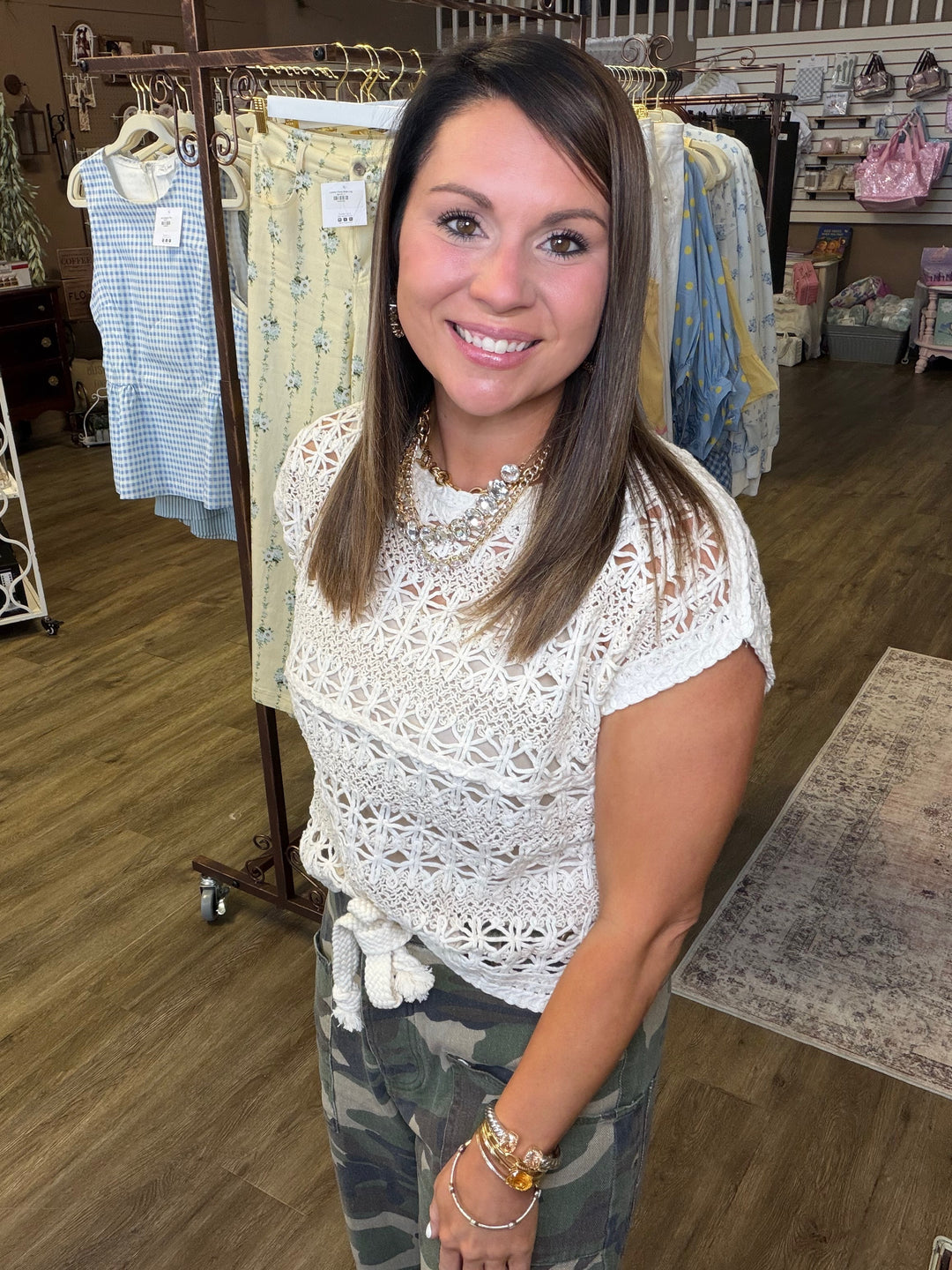 Ivory Crochet Cap Sleeve Top