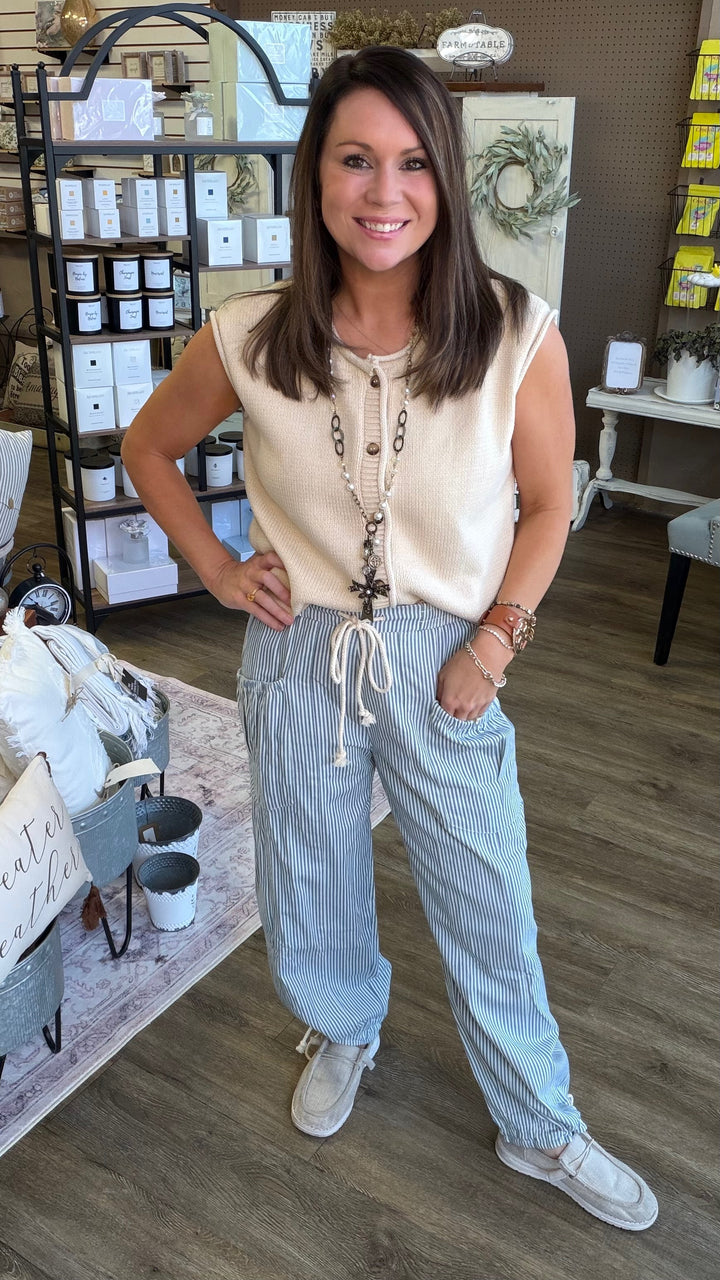 Denim Stripe Parachute Pants