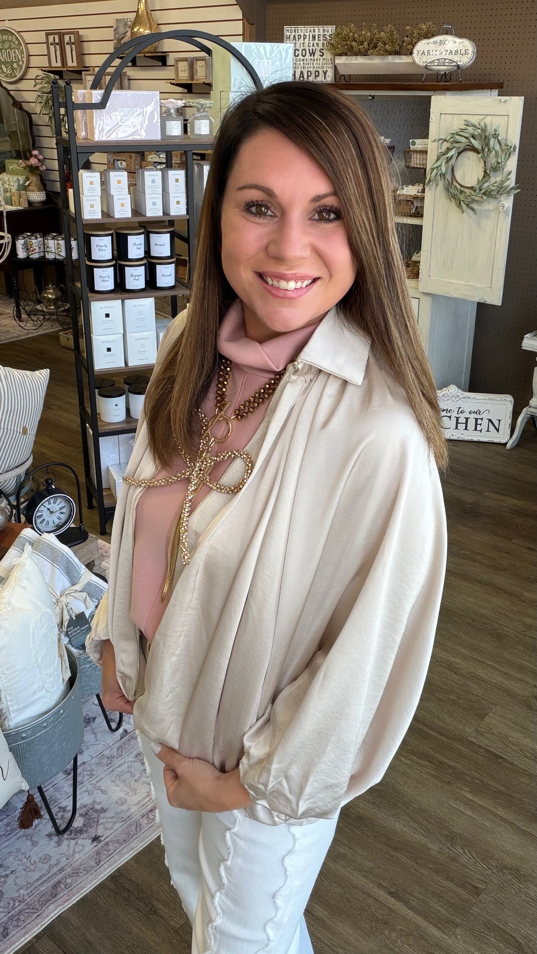 Satin Balloon Sleeve Bomber Jacket