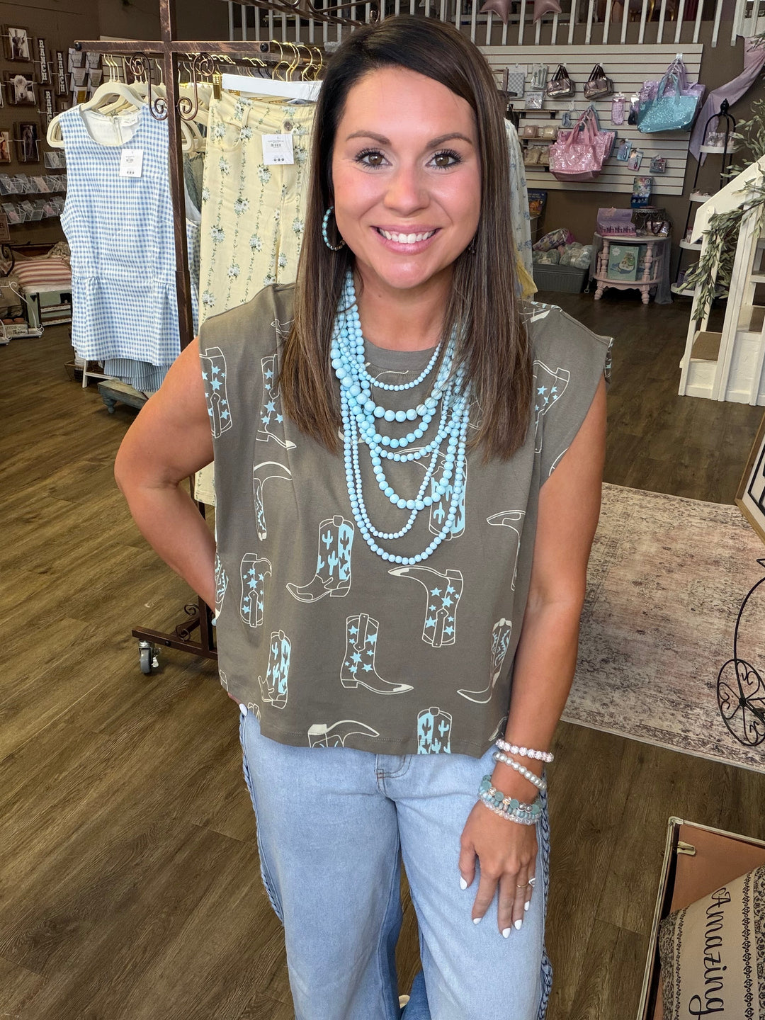 Olive Cowboy Boot Graphic Tee
