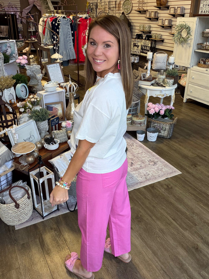 Pink Eyelet Drawstring Pants