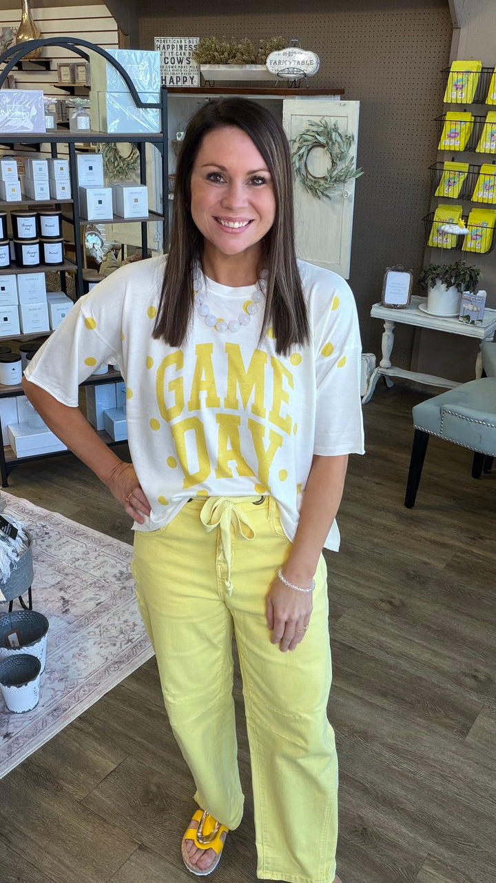 Yellow Washed Eyelet Barrel Pants