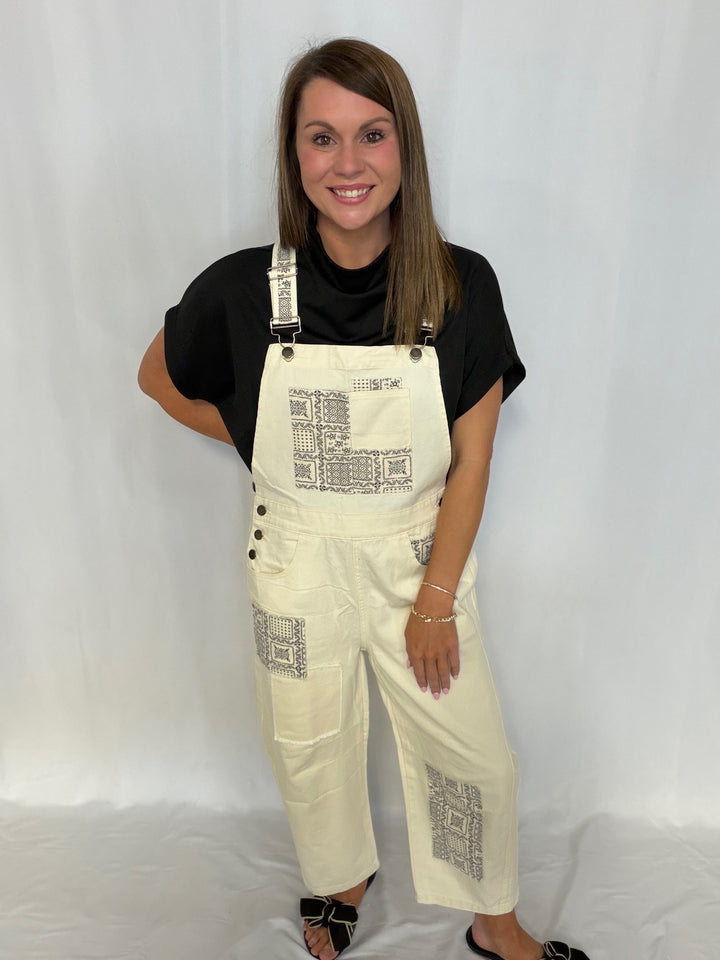 Patchwork Barrel Overalls