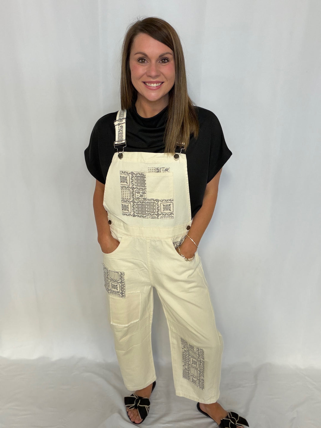 Patchwork Barrel Overalls