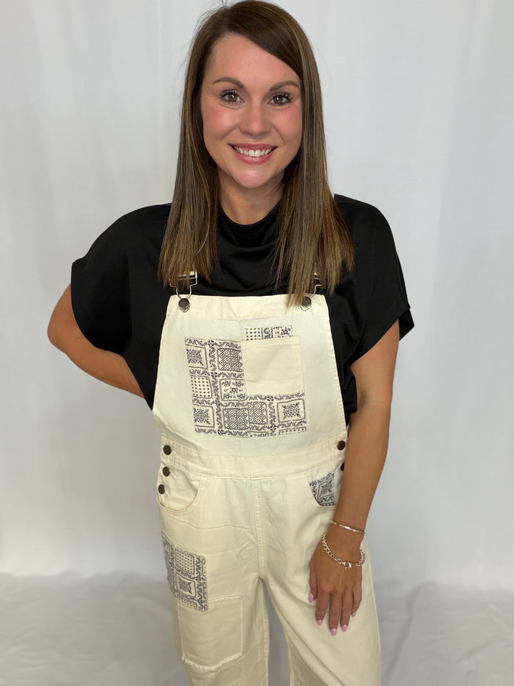 Patchwork Barrel Overalls