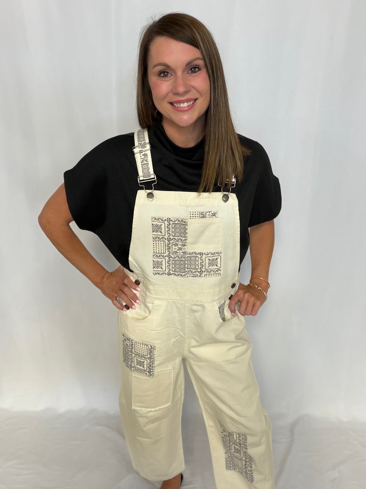 Patchwork Barrel Overalls