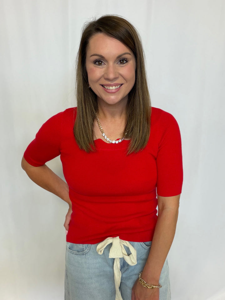 Red Sweetheart Scallop Top
